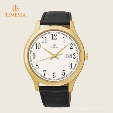 Relógio de pulseira de couro preto Timesea Men′s branco Dial 72285